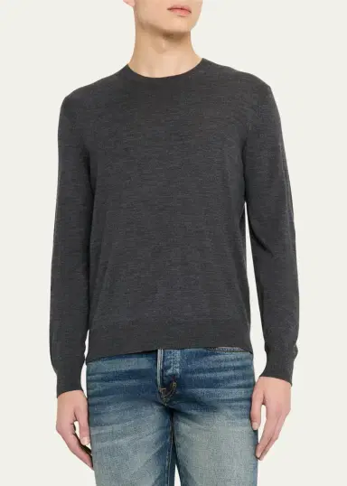 Tom Ford Men's Fine Gauge Wool Crewneck Sweater | Thumbnail 4 Tom Ford Men's Fine Gauge Wool Crewneck Sweater | Thumbnail 4