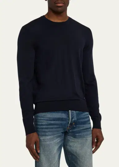 Tom Ford Men's Fine Gauge Wool Crewneck Sweater | Thumbnail 8 Tom Ford Men's Fine Gauge Wool Crewneck Sweater | Thumbnail 8
