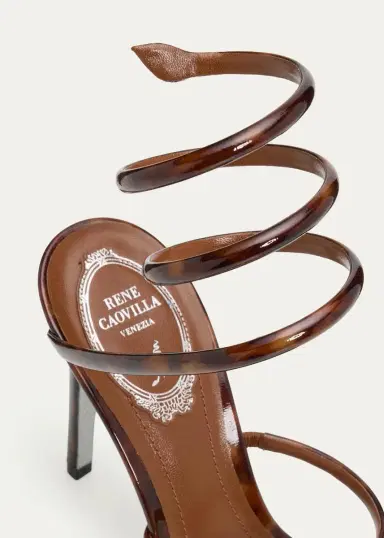 René Caovilla 105mm Cleo Tortoiseshell Patent Leather Snake-Wrap Sandals | Thumbnail 3 René Caovilla 105mm Cleo Tortoiseshell Patent Leather Snake-Wrap Sandals | Thumbnail 3