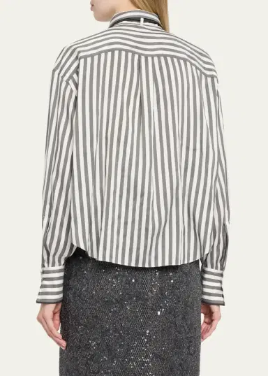Brunello Cucinelli Wide Silk Stripe Button-Down Shirt | Thumbnail 3 Brunello Cucinelli Wide Silk Stripe Button-Down Shirt | Thumbnail 3