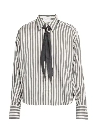 Brunello Cucinelli Wide Silk Stripe Button-Down Shirt | Thumbnail 1 Brunello Cucinelli Wide Silk Stripe Button-Down Shirt | Thumbnail 1
