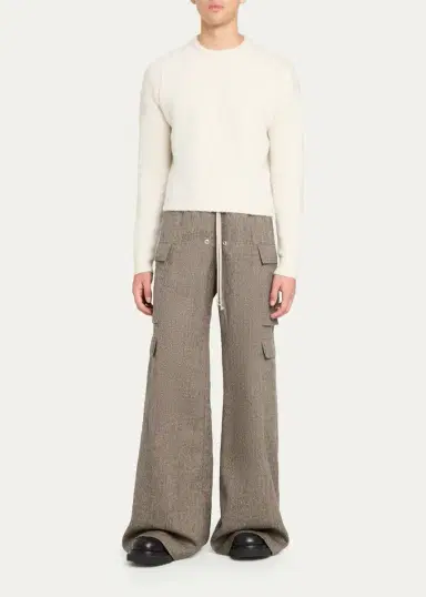 Rick Owens Men's Melange Wool Wide-Leg Drawstring Cargo Pants | Thumbnail 2 Rick Owens Men's Melange Wool Wide-Leg Drawstring Cargo Pants | Thumbnail 2