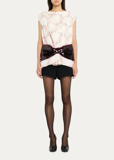 Simone Rocha Boxy Floral Satin Sequined Bow Peplum Top | Thumbnail 2 Simone Rocha Boxy Floral Satin Sequined Bow Peplum Top | Thumbnail 2