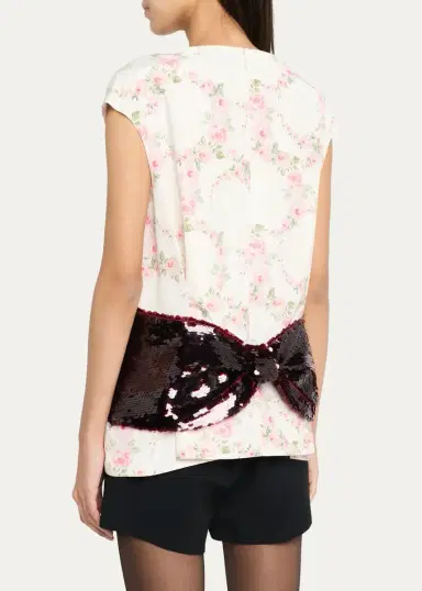 Simone Rocha Boxy Floral Satin Sequined Bow Peplum Top | Thumbnail 3 Simone Rocha Boxy Floral Satin Sequined Bow Peplum Top | Thumbnail 3