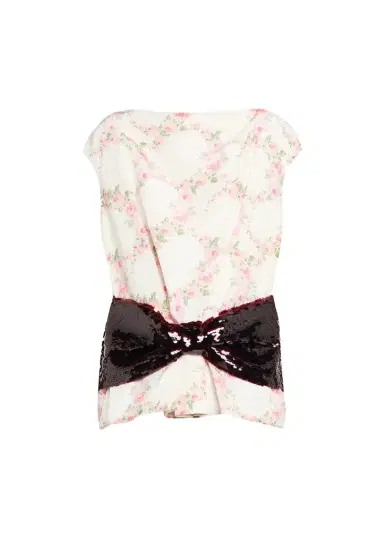 Simone Rocha Boxy Floral Satin Sequined Bow Peplum Top | Thumbnail 1 Simone Rocha Boxy Floral Satin Sequined Bow Peplum Top | Thumbnail 1
