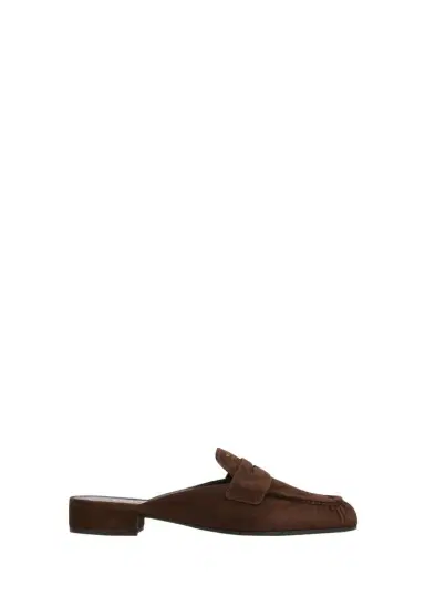 Prada 5mm Suede Penny Loafer Mules | Thumbnail 1 Prada 5mm Suede Penny Loafer Mules | Thumbnail 1