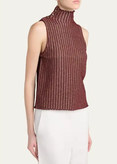 Giorgio Armani Button Turtleneck Rib Knit Tank Top | Thumbnail 4 Giorgio Armani Button Turtleneck Rib Knit Tank Top | Thumbnail 4