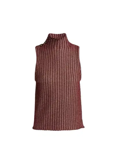 Giorgio Armani Button Turtleneck Rib Knit Tank Top | Thumbnail 1 Giorgio Armani Button Turtleneck Rib Knit Tank Top | Thumbnail 1
