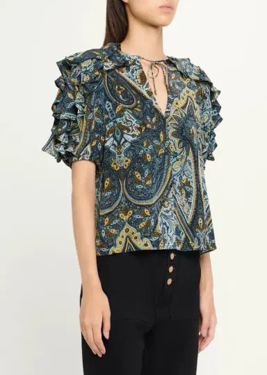 Ulla Johnson Josephine Paisley Flutter-Sleeve Blouse | Thumbnail 4 Ulla Johnson Josephine Paisley Flutter-Sleeve Blouse | Thumbnail 4