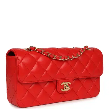 Chanel Chanel Medium East West Flap Bag Red Lambskin Gold Hardware | Thumbnail 2 Chanel Chanel Medium East West Flap Bag Red Lambskin Gold Hardware | Thumbnail 2