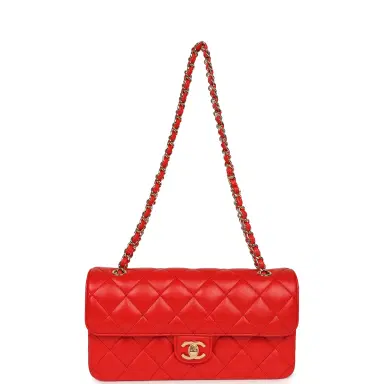 Chanel Chanel Medium East West Flap Bag Red Lambskin Gold Hardware | Thumbnail 7 Chanel Chanel Medium East West Flap Bag Red Lambskin Gold Hardware | Thumbnail 7