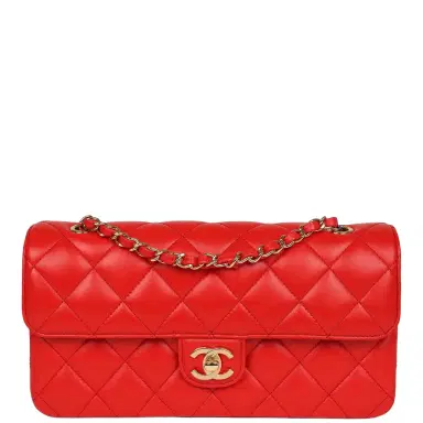 Chanel Chanel Medium East West Flap Bag Red Lambskin Gold Hardware | Thumbnail 1 Chanel Chanel Medium East West Flap Bag Red Lambskin Gold Hardware | Thumbnail 1