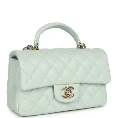Chanel Chanel Mini Classic Rectangular Top Handle Flap Bag Light Blue Lambskin Light Gold Hardware | Thumbnail 2 Chanel Chanel Mini Classic Rectangular Top Handle Flap Bag Light Blue Lambskin Light Gold Hardware | Thumbnail 2