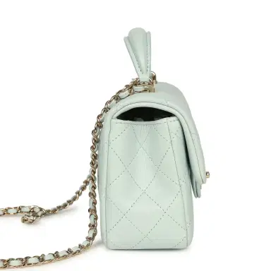 Chanel Chanel Mini Classic Rectangular Top Handle Flap Bag Light Blue Lambskin Light Gold Hardware | Thumbnail 3 Chanel Chanel Mini Classic Rectangular Top Handle Flap Bag Light Blue Lambskin Light Gold Hardware | Thumbnail 3