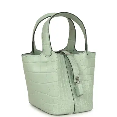 HERMÈS Hermes Micro Picotin Lock 14 Vert D'Eau Matte Alligator Palladium Hardware | Thumbnail 2 HERMÈS Hermes Micro Picotin Lock 14 Vert D'Eau Matte Alligator Palladium Hardware | Thumbnail 2