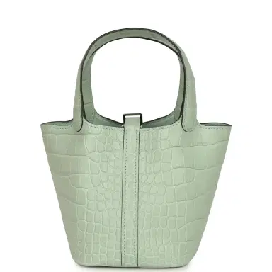 HERMÈS Hermes Micro Picotin Lock 14 Vert D'Eau Matte Alligator Palladium Hardware | Thumbnail 4 HERMÈS Hermes Micro Picotin Lock 14 Vert D'Eau Matte Alligator Palladium Hardware | Thumbnail 4