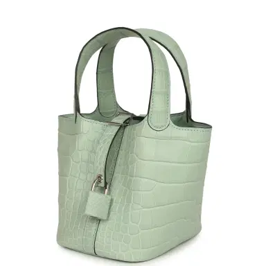 HERMÈS Hermes Micro Picotin Lock 14 Vert D'Eau Matte Alligator Palladium Hardware | Thumbnail 5 HERMÈS Hermes Micro Picotin Lock 14 Vert D'Eau Matte Alligator Palladium Hardware | Thumbnail 5