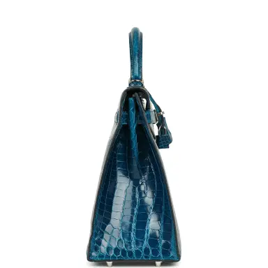 HERMÈS Pre-owned Hermes Kelly Sellier 32 Bleu Izmir Shiny Niloticus Crocodile Palladium Hardware | Thumbnail 3 HERMÈS Pre-owned Hermes Kelly Sellier 32 Bleu Izmir Shiny Niloticus Crocodile Palladium Hardware | Thumbnail 3