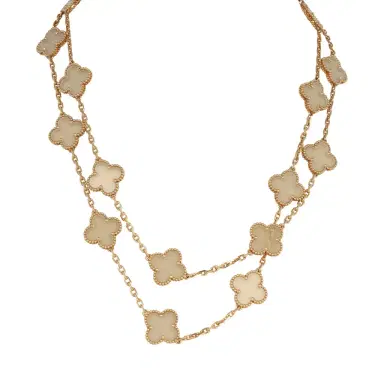 Van Cleef & Arpels Pre-owned Van Cleef & Arpels Vintage Alhambra Clear Rock Candy Crystal 20 Motif Long Necklace 18K | Thumbnail 1 Van Cleef & Arpels Pre-owned Van Cleef & Arpels Vintage Alhambra Clear Rock Candy Crystal 20 Motif Long Necklace 18K | Thumbnail 1