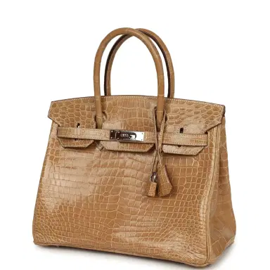 HERMÈS Vintage Hermes Birkin 30 Ficelle Shiny Porosus Crocodile Palladium Hardware | Thumbnail 5 HERMÈS Vintage Hermes Birkin 30 Ficelle Shiny Porosus Crocodile Palladium Hardware | Thumbnail 5