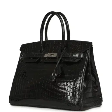 HERMÈS Vintage Hermes Birkin 35 Black Shiny Niloticus Crocodile Palladium Hardware | Thumbnail 5 HERMÈS Vintage Hermes Birkin 35 Black Shiny Niloticus Crocodile Palladium Hardware | Thumbnail 5