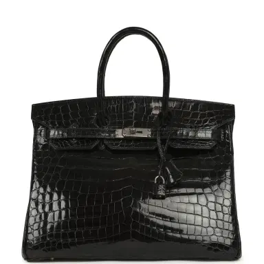 HERMÈS Vintage Hermes Birkin 35 Black Shiny Niloticus Crocodile Palladium Hardware | Thumbnail 1 HERMÈS Vintage Hermes Birkin 35 Black Shiny Niloticus Crocodile Palladium Hardware | Thumbnail 1