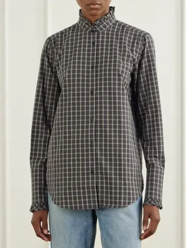 Nili Lotan Elio Ruffled Checked Cotton Shirt | Thumbnail 3 Nili Lotan Elio Ruffled Checked Cotton Shirt | Thumbnail 3