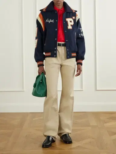 Polo Ralph Lauren Embroidered Appliquéd Leather-trimmed Wool-blend Twill Jacket | Thumbnail 2 Polo Ralph Lauren Embroidered Appliquéd Leather-trimmed Wool-blend Twill Jacket | Thumbnail 2