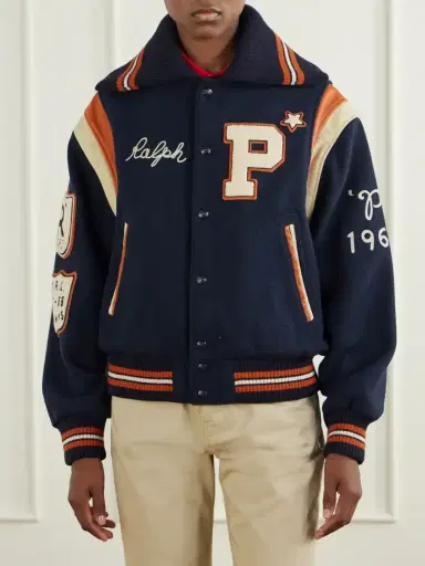 Polo Ralph Lauren Embroidered Appliquéd Leather-trimmed Wool-blend Twill Jacket | Thumbnail 3 Polo Ralph Lauren Embroidered Appliquéd Leather-trimmed Wool-blend Twill Jacket | Thumbnail 3