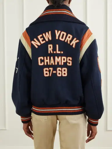 Polo Ralph Lauren Embroidered Appliquéd Leather-trimmed Wool-blend Twill Jacket | Thumbnail 4 Polo Ralph Lauren Embroidered Appliquéd Leather-trimmed Wool-blend Twill Jacket | Thumbnail 4