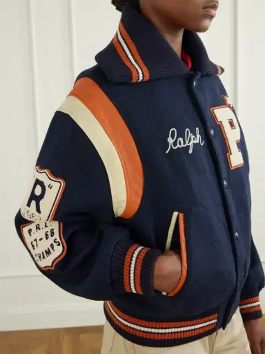 Polo Ralph Lauren Embroidered Appliquéd Leather-trimmed Wool-blend Twill Jacket | Thumbnail 5 Polo Ralph Lauren Embroidered Appliquéd Leather-trimmed Wool-blend Twill Jacket | Thumbnail 5