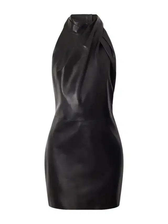 Paneled Halterneck Leather Mini Dress Paneled Halterneck Leather Mini Dress