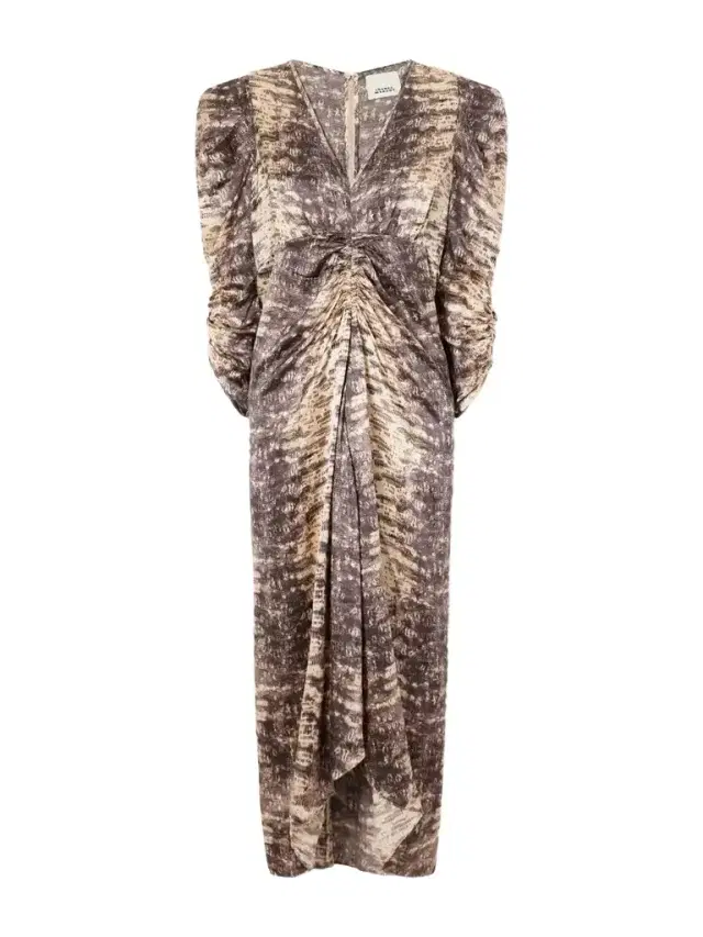 Albini Gathered Asymmetric Snake-print Silk Midi Dress Albini Gathered Asymmetric Snake-print Silk Midi Dress