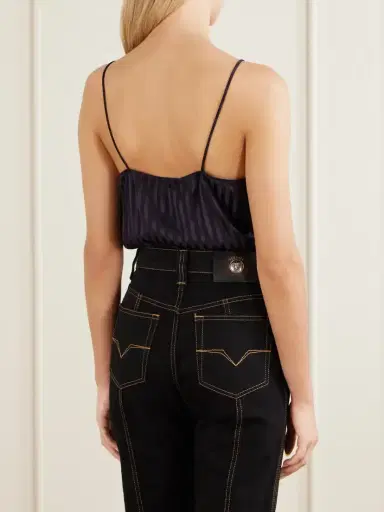 Versace Striped Lace-trimmed Silk-blend Bodysuit | Thumbnail 4 Versace Striped Lace-trimmed Silk-blend Bodysuit | Thumbnail 4