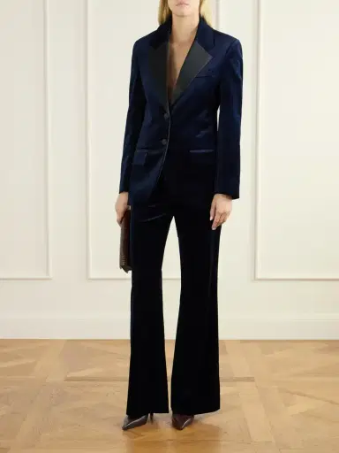 Victoria Beckham Satin-trimmed Cotton-blend Velvet Blazer | Thumbnail 2 Victoria Beckham Satin-trimmed Cotton-blend Velvet Blazer | Thumbnail 2