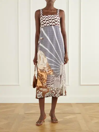Farm Rio Mixed Carioca Coffee Scarves Printed Voile Midi Dress | Thumbnail 2 Farm Rio Mixed Carioca Coffee Scarves Printed Voile Midi Dress | Thumbnail 2