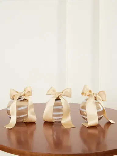 Brunello Cucinelli Set Of Three Striped Glass Ornaments | Thumbnail 1 Brunello Cucinelli Set Of Three Striped Glass Ornaments | Thumbnail 1