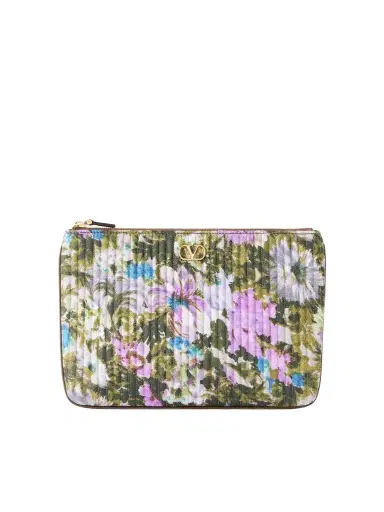 Valentino Garavani Vlogo-embellished Medium Leather-trimmed Quilted Floral-jacquard Clutch | Thumbnail 1 Valentino Garavani Vlogo-embellished Medium Leather-trimmed Quilted Floral-jacquard Clutch | Thumbnail 1