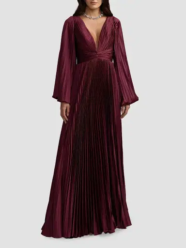 Mac Duggal Women's Pleated Charmeuse Deep V-Neck Gown | Thumbnail 2 Mac Duggal Women's Pleated Charmeuse Deep V-Neck Gown | Thumbnail 2