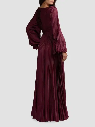 Mac Duggal Women's Pleated Charmeuse Deep V-Neck Gown | Thumbnail 3 Mac Duggal Women's Pleated Charmeuse Deep V-Neck Gown | Thumbnail 3