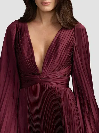 Mac Duggal Women's Pleated Charmeuse Deep V-Neck Gown | Thumbnail 4 Mac Duggal Women's Pleated Charmeuse Deep V-Neck Gown | Thumbnail 4