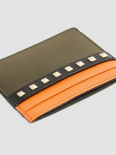 Valentino Garavani Men's Stud Up Cardholder in Nylon and Grainy Calfskin | Thumbnail 4 Valentino Garavani Men's Stud Up Cardholder in Nylon and Grainy Calfskin | Thumbnail 4