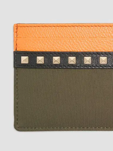 Valentino Garavani Men's Stud Up Cardholder in Nylon and Grainy Calfskin | Thumbnail 5 Valentino Garavani Men's Stud Up Cardholder in Nylon and Grainy Calfskin | Thumbnail 5