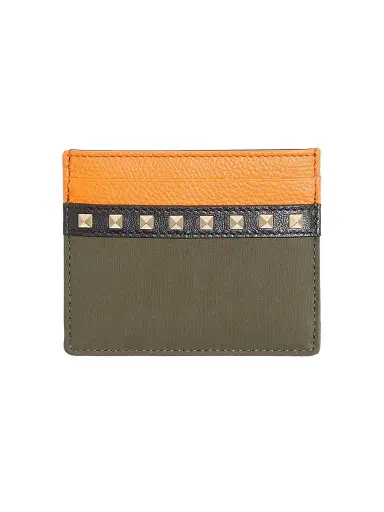 Valentino Garavani Men's Stud Up Cardholder in Nylon and Grainy Calfskin | Thumbnail 1 Valentino Garavani Men's Stud Up Cardholder in Nylon and Grainy Calfskin | Thumbnail 1