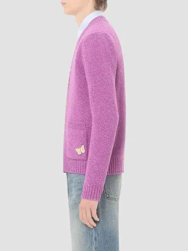 Valentino Garavani Men's Mouliné Wool Cardigan with Embroidered Butterfly Patch | Thumbnail 4 Valentino Garavani Men's Mouliné Wool Cardigan with Embroidered Butterfly Patch | Thumbnail 4
