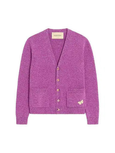 Valentino Garavani Men's Mouliné Wool Cardigan with Embroidered Butterfly Patch | Thumbnail 1 Valentino Garavani Men's Mouliné Wool Cardigan with Embroidered Butterfly Patch | Thumbnail 1