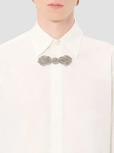 Valentino Garavani Men's Long-Sleeved Cotton Poplin Shirt with Embroidered Frog Closure | Thumbnail 6 Valentino Garavani Men's Long-Sleeved Cotton Poplin Shirt with Embroidered Frog Closure | Thumbnail 6