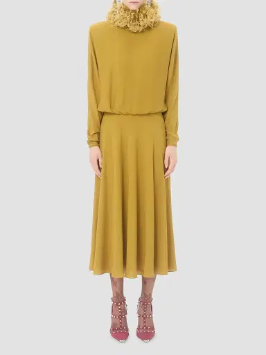 Valentino Garavani Women's Midi Dress in Georgette with Feathers | Thumbnail 3 Valentino Garavani Women's Midi Dress in Georgette with Feathers | Thumbnail 3