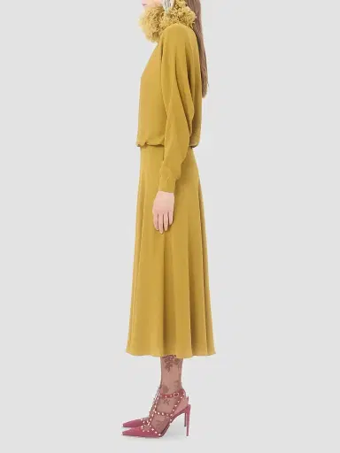 Valentino Garavani Women's Midi Dress in Georgette with Feathers | Thumbnail 4 Valentino Garavani Women's Midi Dress in Georgette with Feathers | Thumbnail 4