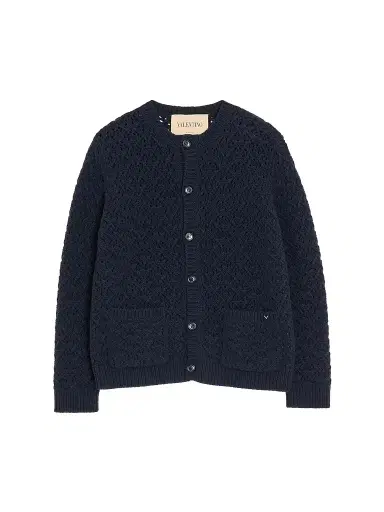 Valentino Garavani Men's Wool and Cashmere Cardigan with Metallic V Detail | Thumbnail 1 Valentino Garavani Men's Wool and Cashmere Cardigan with Metallic V Detail | Thumbnail 1